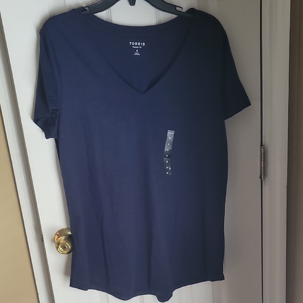torrid Navy V-Neck Short Sleeve Tee